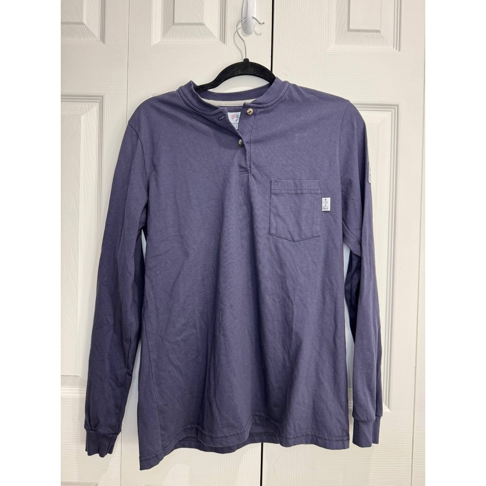 Tyndale Flame-Resistant Henley Shirt Men's Medium‎ Gray Blue Long-Sleeve Classic